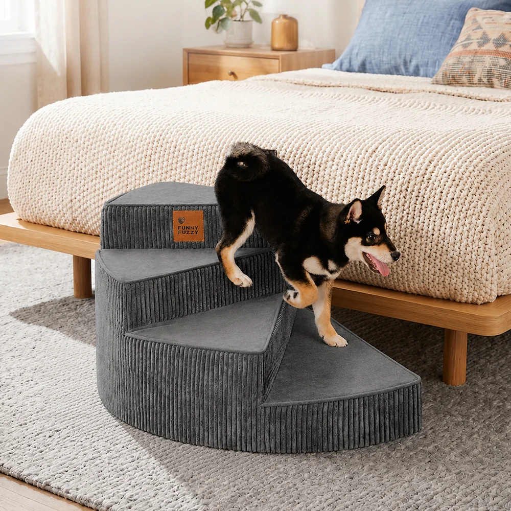Cozy Corduroy Joint-Friendly Removable Spiral Dog Stairs for Bed-CreamyStep
