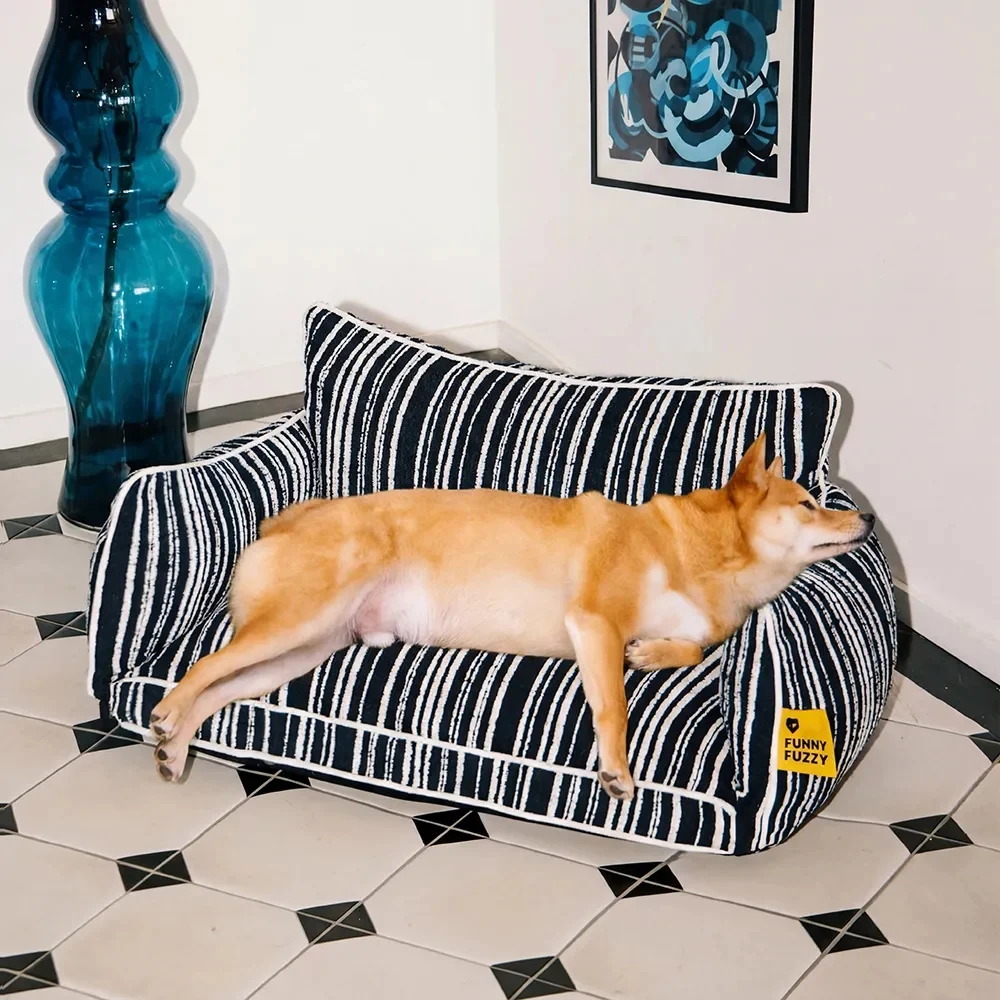 SnugNest Textured Stripe Dog Sofa Bed