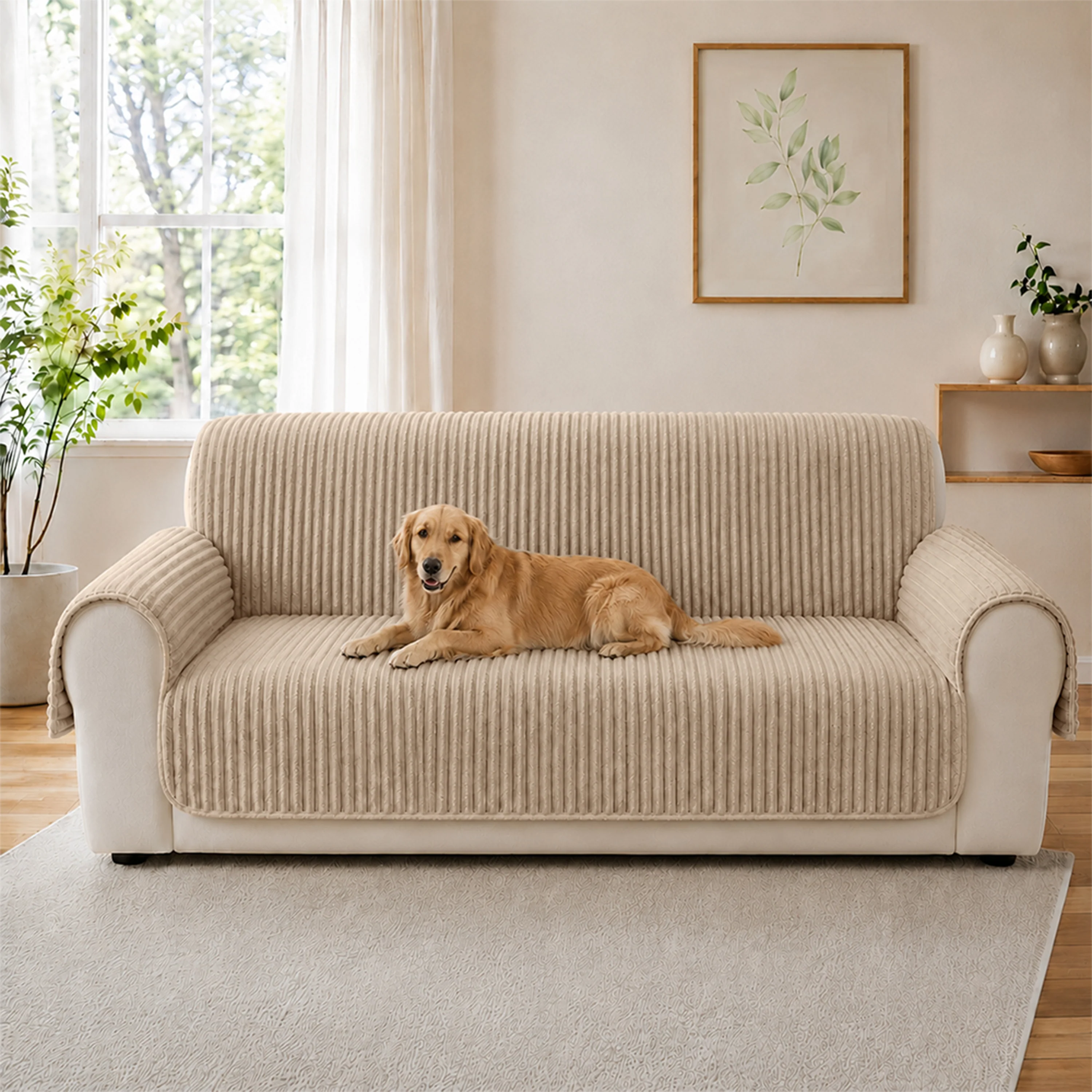 Plush Pet-Friendly Non-Slip One-Piece Sectional Couch Cover Recliner Couch Cover - Strips