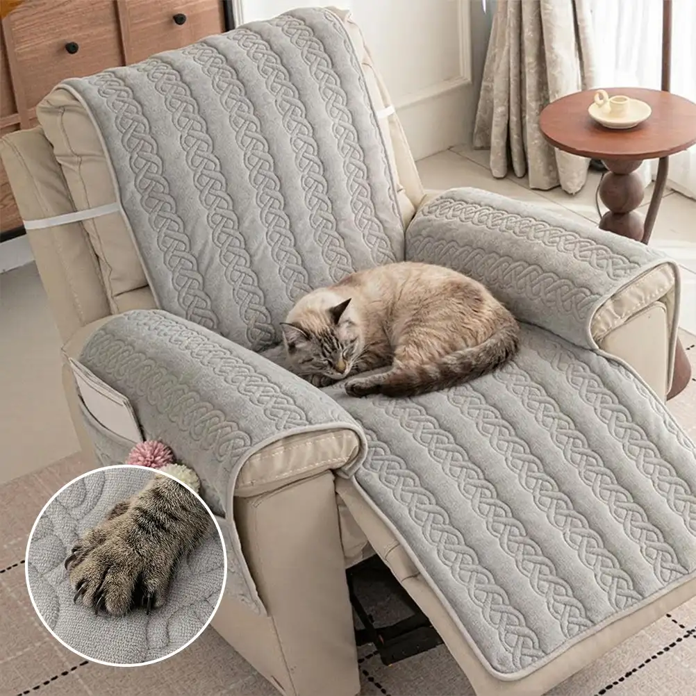 All-Season Scratch-Resistant Non-Slip Recliner Couch Cover with Elastic Straps