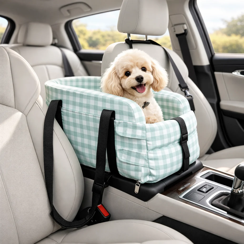 Stylish Plaid Portable Travel Dog Car Safety Seat Central Console - Image 10