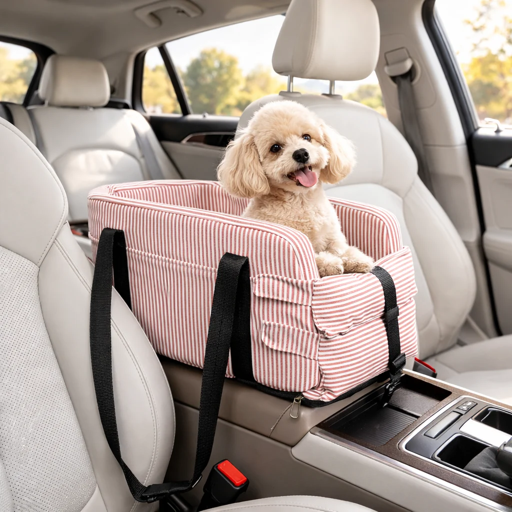 Stylish Plaid Portable Travel Dog Car Safety Seat Central Console - Image 8