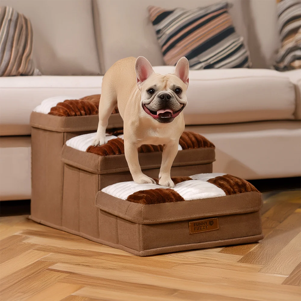 Chessboard Plaid Handcrafted Dog Stairs with Storage - Multifunctional and Foldable - Image 3