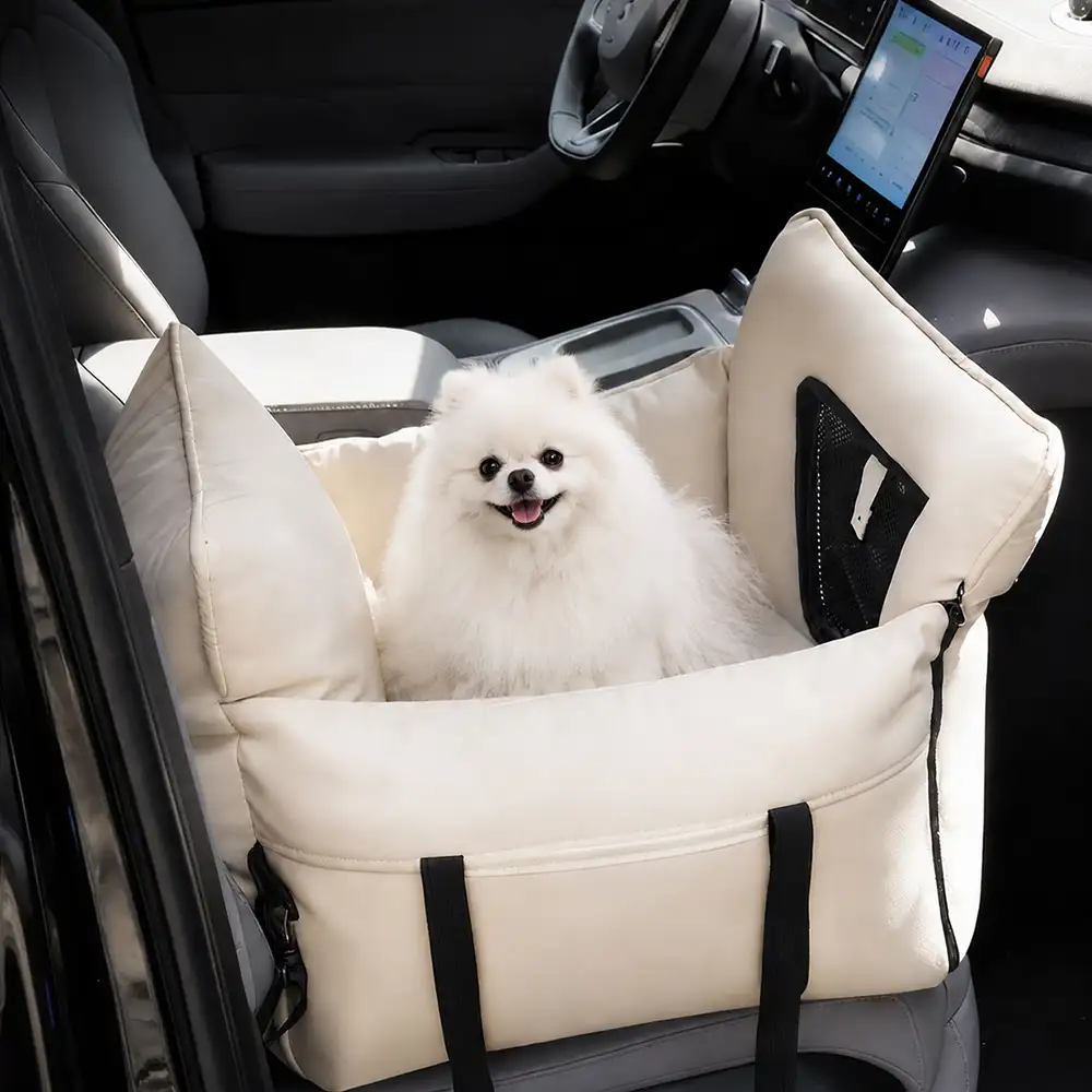 Faux Leather Waterproof Expandable Dog Car Seat Bed with Visible Mesh Window