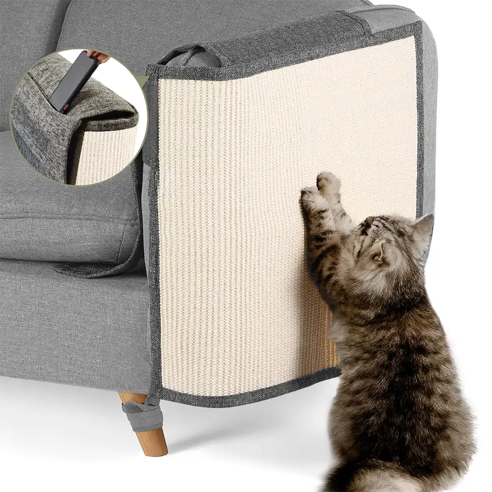 Fully Wrapped Cat Scratcher Mat Faux Sisal Sofa Armrest Protection for Cats
