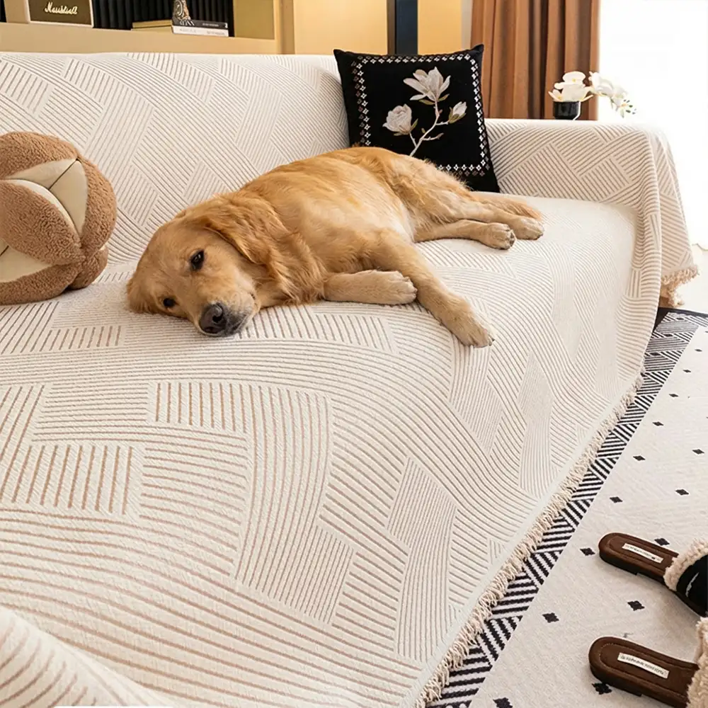 Modern Stripe Chenille Scratch-Resistant Sofa Protector Couch Cover