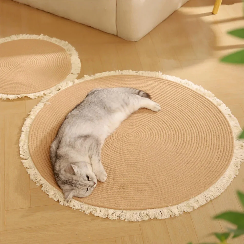 Nordic Handwoven Durable Cat Scratch Mat Rug with Fringe