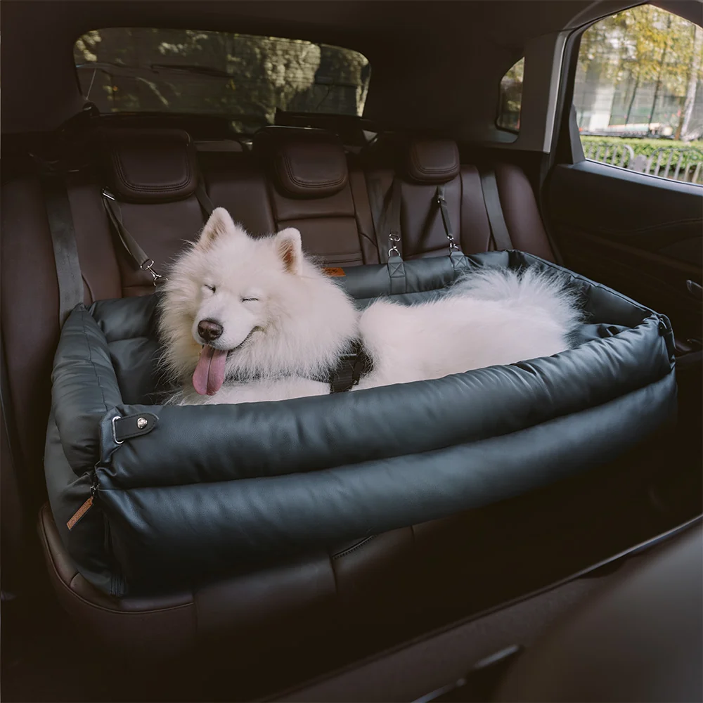 Large Deluxe Faux Leather Dog Car Seat Booster Bed - Urban Voyager - Image 13
