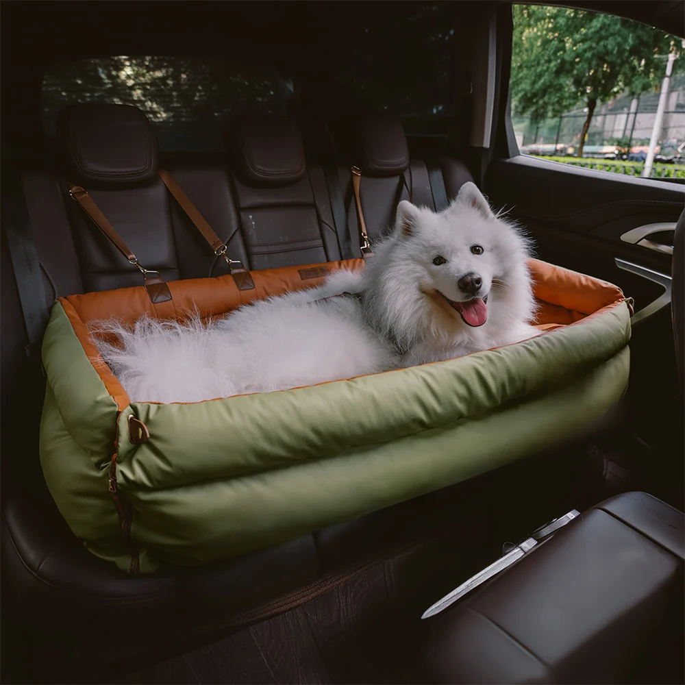 Large Deluxe Faux Leather Dog Car Seat Booster Bed - Urban Voyager - Image 2