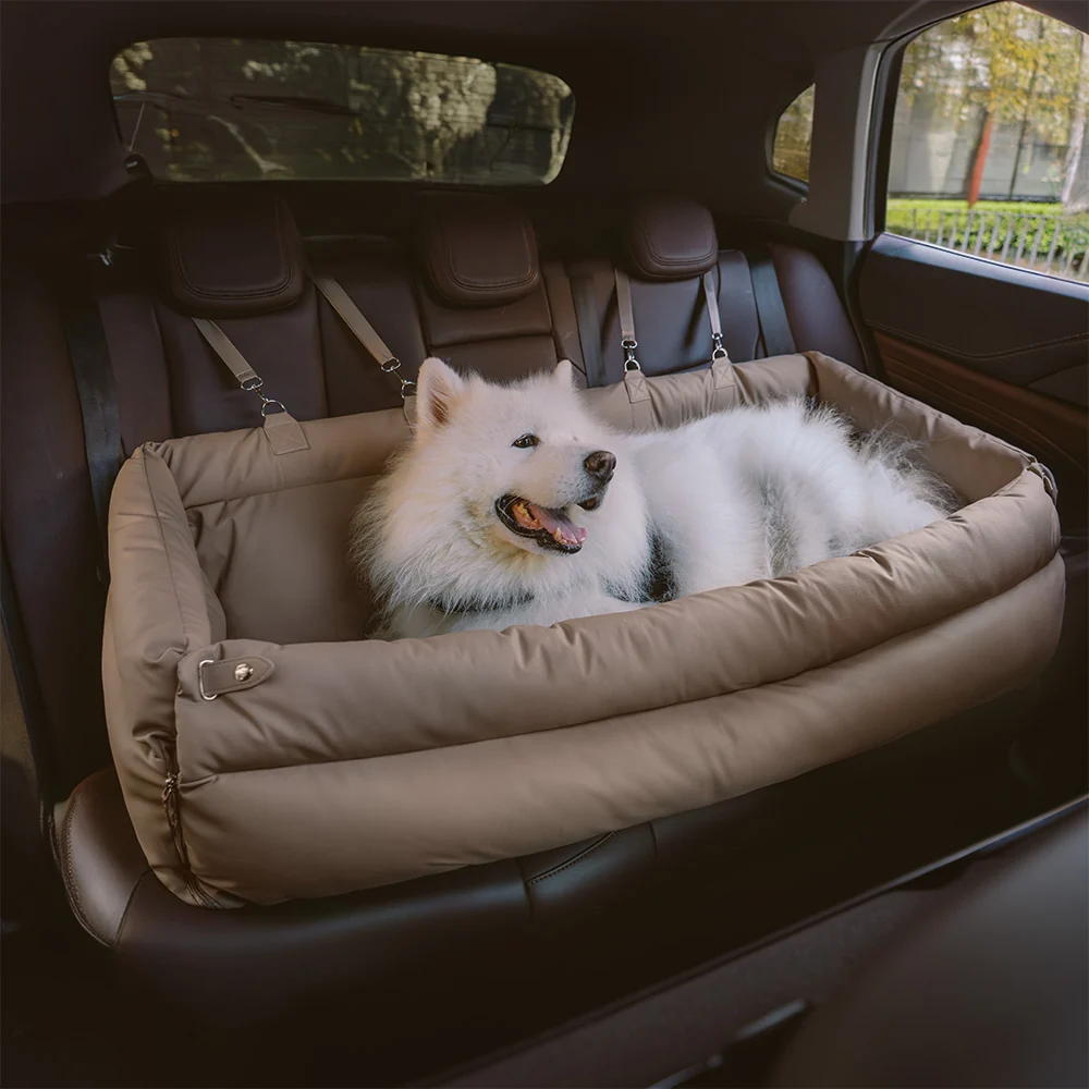 Large Deluxe Faux Leather Dog Car Seat Booster Bed - Urban Voyager - Image 11