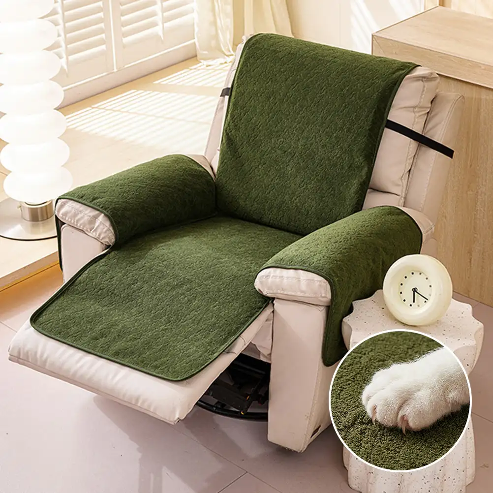 Chenille Scratch-Resistant Recliner Couch Cover With Straps - Snowflake