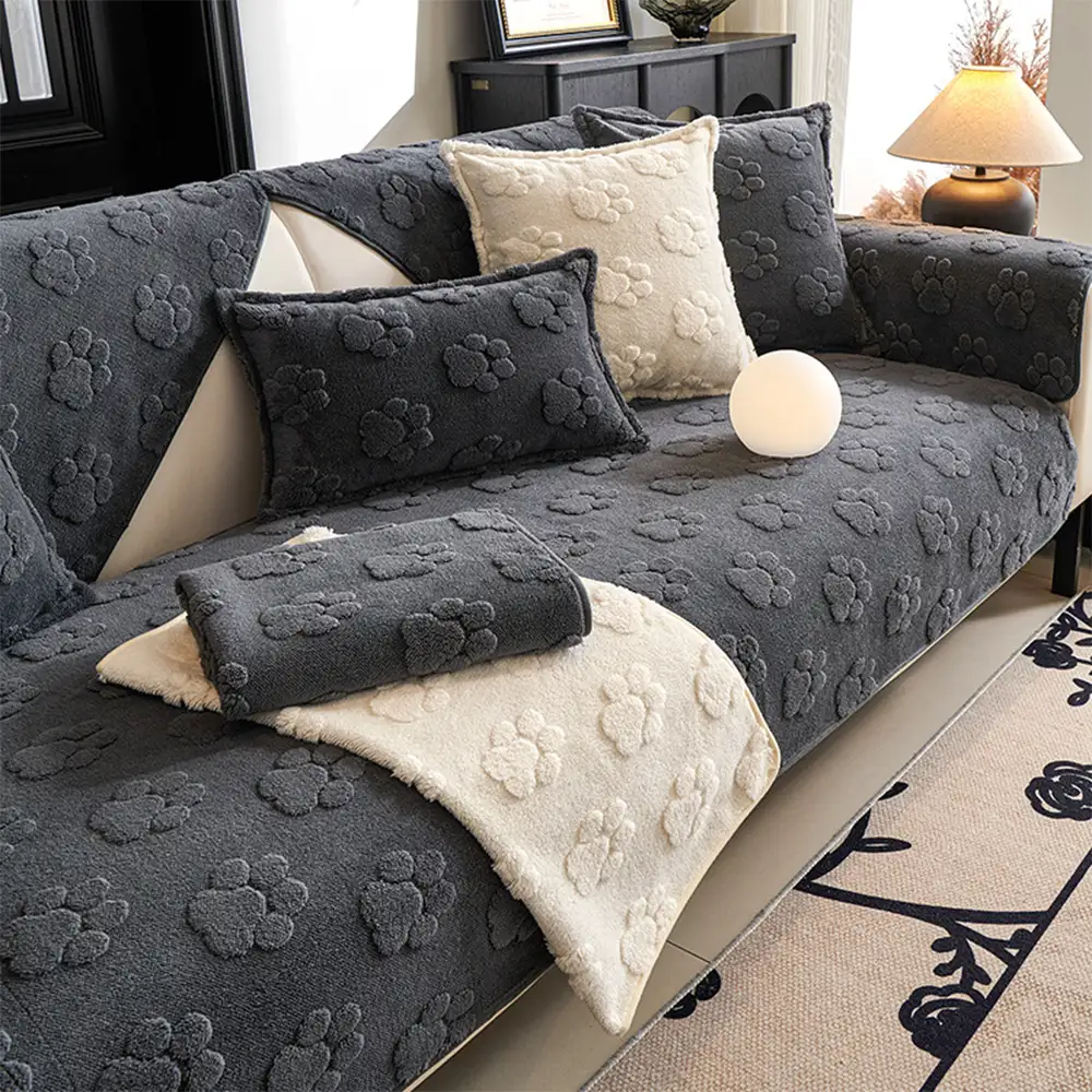 Paw Print Cute Plush Thick Sofa Decoration Non-slip Couch Cover