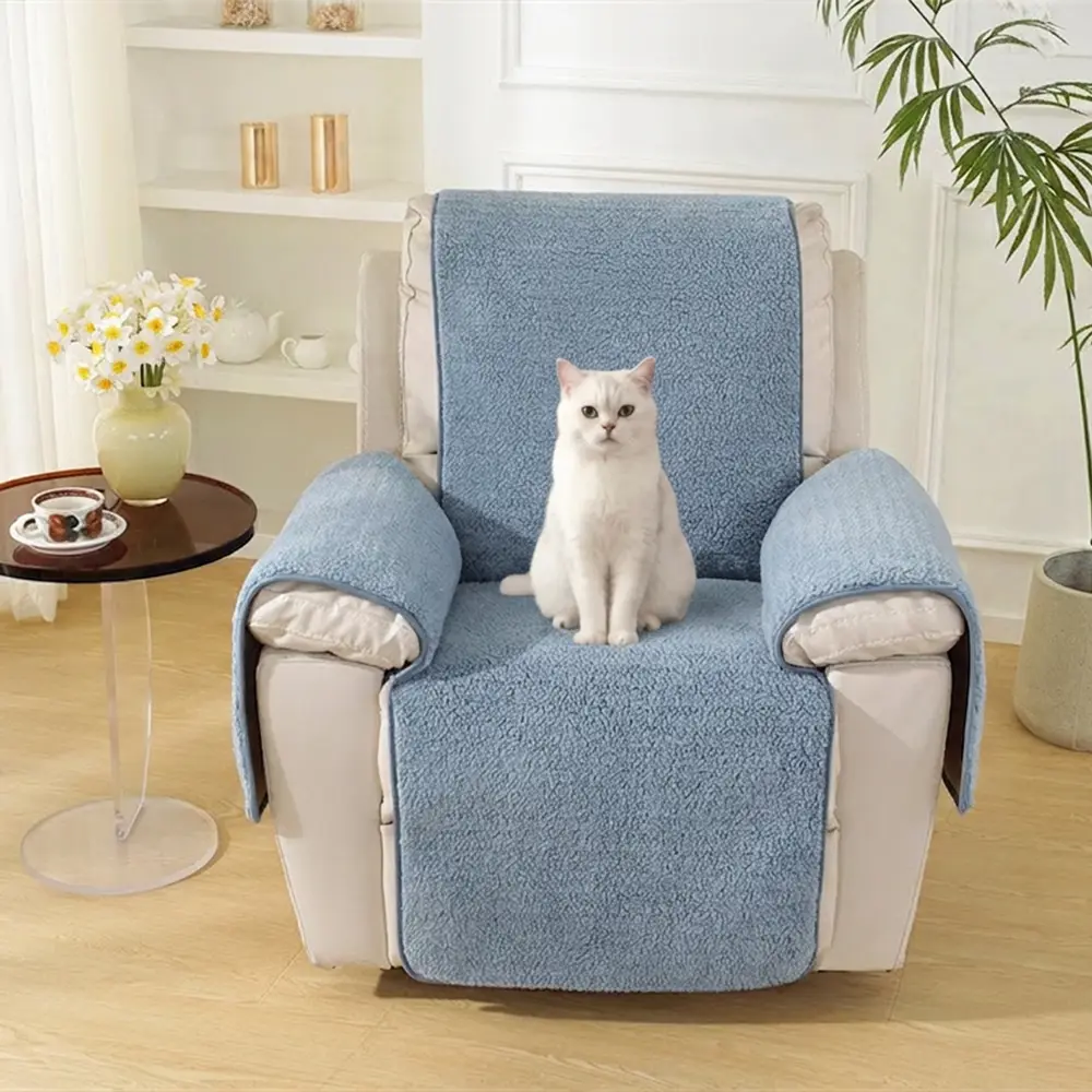 Thick Fuzzy Faux Sherpa Fleece Recliner Chair Cover with Elastic Straps