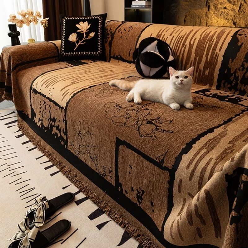 Vintage Chenille Anti-Scratch Sofa Protector Throw Couch Cover