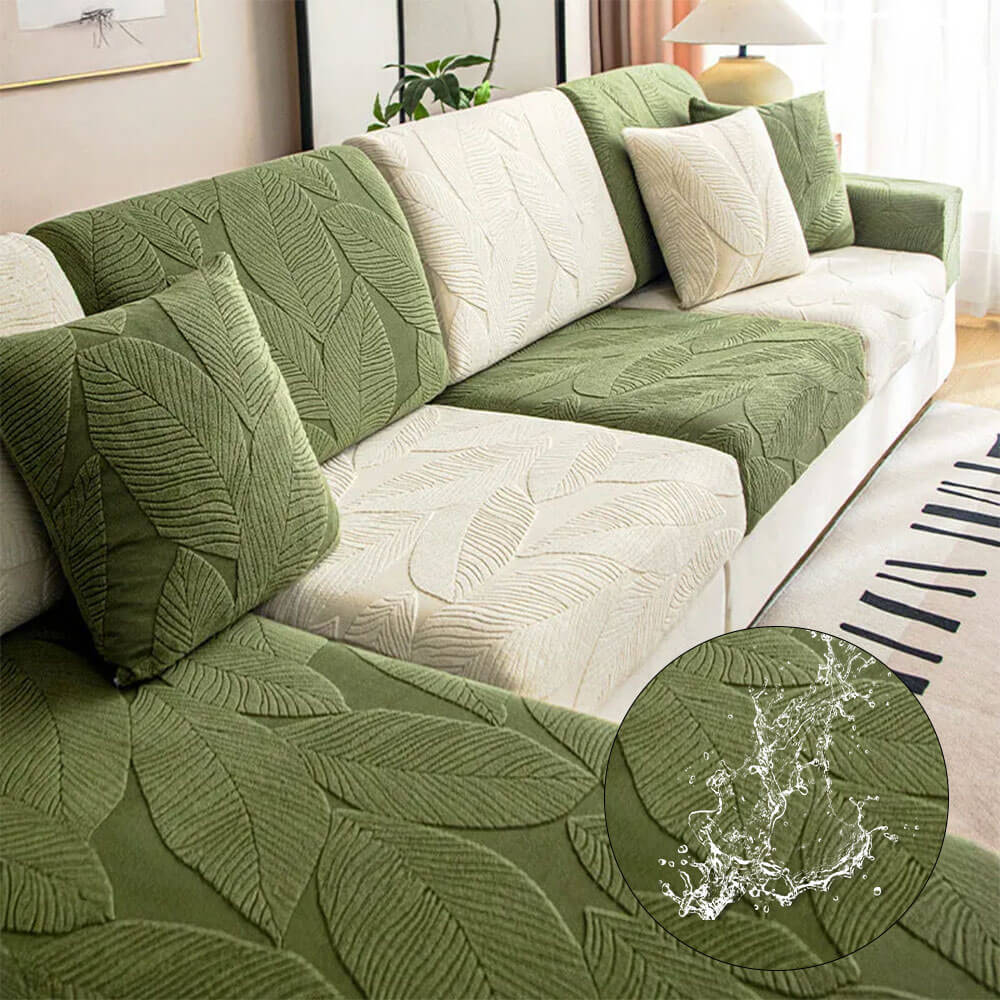 Modern Leaf Jacquard Water-Repellent Anti-Scratch Stretch Full Wrap Sectional Couch Cover